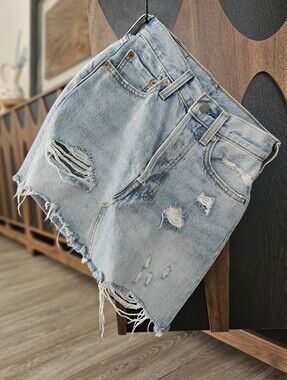 Distressed Denim Mini Skirt